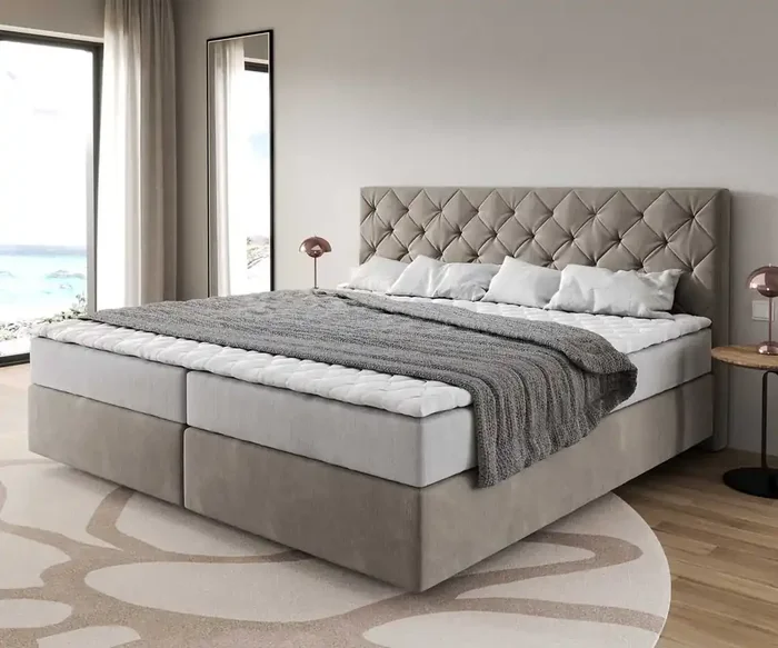 Boxspringbett Dream-Great Mikrofaser Beige 200×200 cm mit Taschenfederkernmatratze und Topper Visco