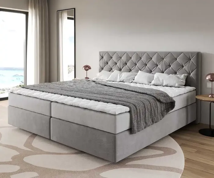Boxspringbett Dream-Great Mikrofaser Grau 200×200 cm mit Taschenfederkernmatratze und Topper Visco