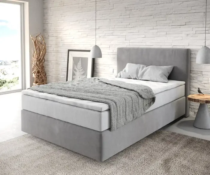 Boxspringbett Dream-Well 120×200 cm Mikrofaser Grau mit TFK Matratze und Visco Topper