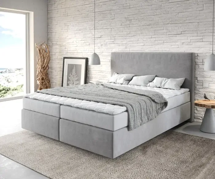Boxspringbett Dream-Well 160×200 cm Mikrofaser Grau mit Matratze und Topper