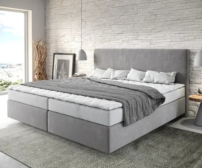 Boxspringbett Dream-Well Mikrofaser Grau 200×200 cm Bonell-Matratze PU-Topper