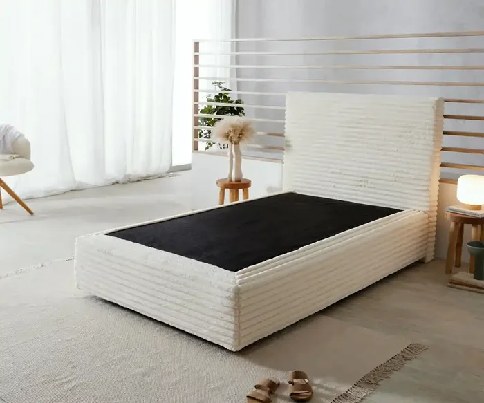 Boxspringgestell Dream-Well Plüsch-Cord Beige 120×200 cm