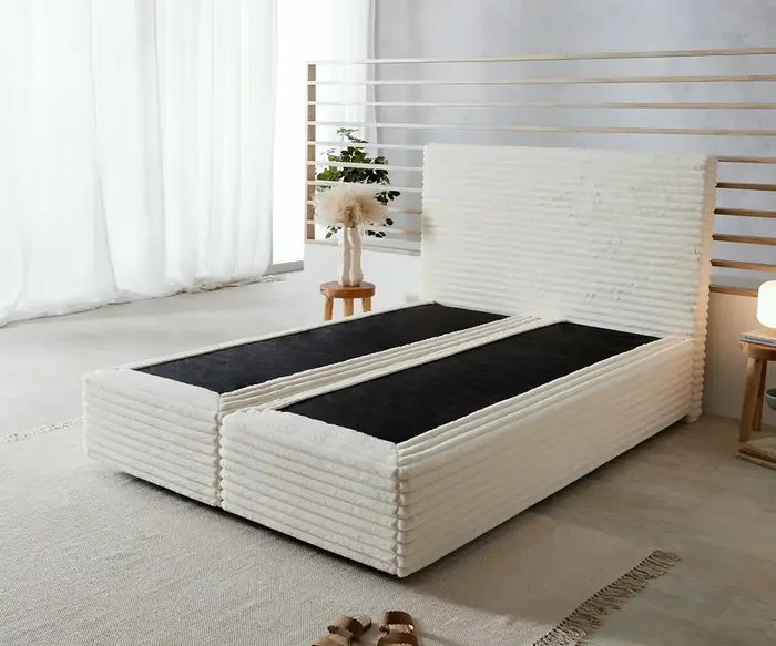 Boxspringgestell Dream-Well Plüsch-Cord Beige 140×200 cm
