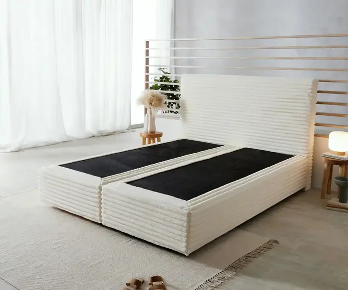 Boxspringgestell Dream-Well Plüsch-Cord Beige 160×200 cm