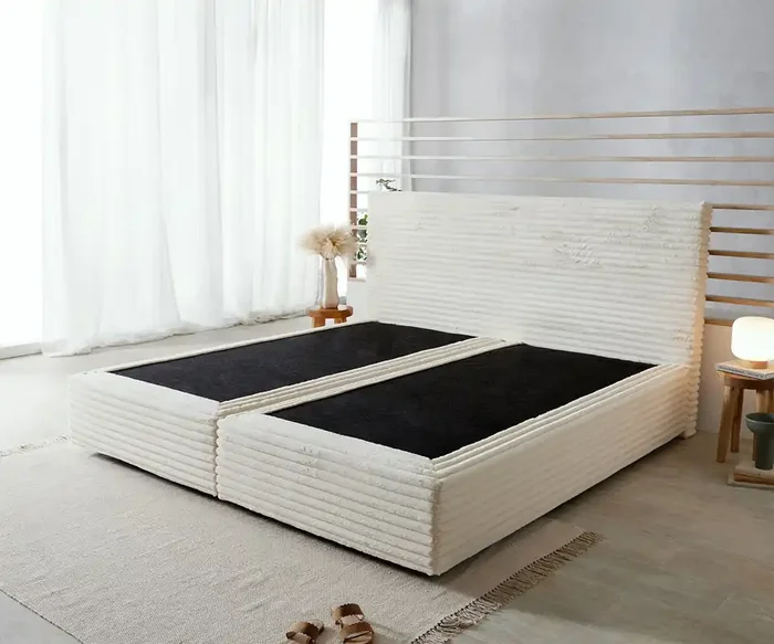 Boxspringgestell Dream-Well Plüsch-Cord Beige 200×200 cm