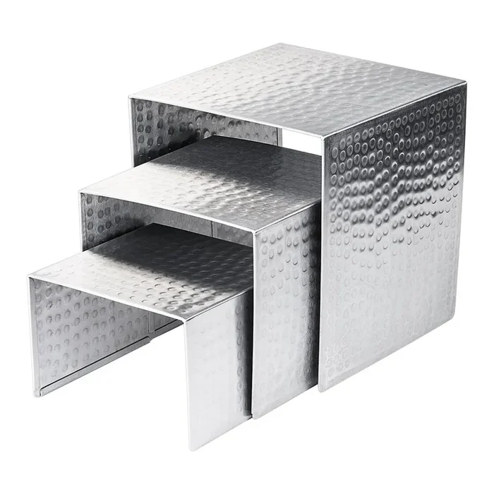 Buffet stand set 3 pieces, stainless steel hammer finish look