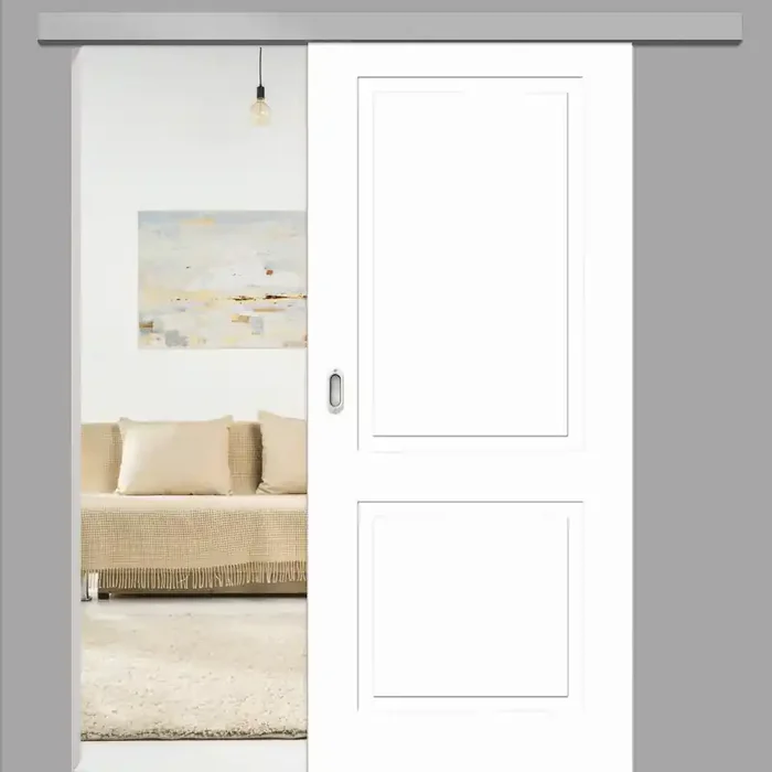 Cala 02 Schiebetür vor der Wand – Landhaustür / Stiltür RAL 9003 Polarweiss