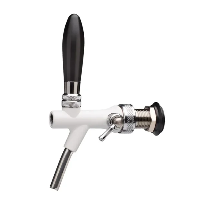 Colored compensator taps made of stainless steel, white