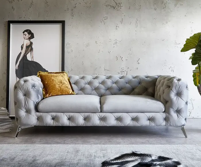 Couch Corleone 225×97 cm Samt Grau 3-Sitzer Sofa