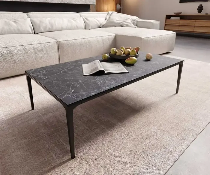 Couchtisch Levente 110×60 cm Keramik Laminam®Nero Greco Anthrazit Gestell Metall Schwarz