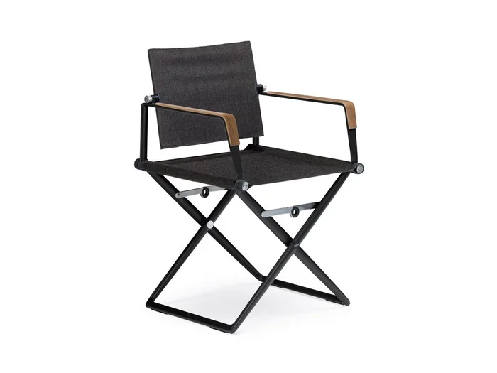 Dedon Seax Sessel Sperrholz Armlehne Schwarz/Segel Schatten Entworfen von Jean Marie Massaud