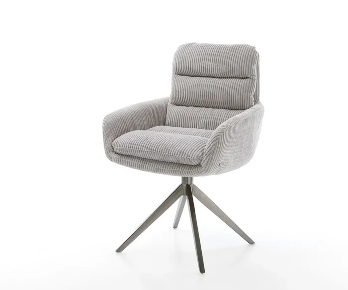 Drehstuhl Abelia-Flex mit Armlehnen Cord Silbergrau Kreuzgestell breit Graphit 360° drehbar Wippfunktion