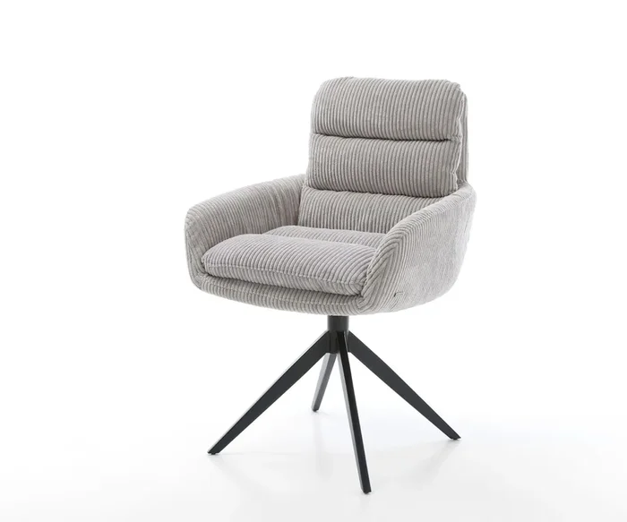 Drehstuhl Abelia-Flex mit Armlehnen Cord Silbergrau Kreuzgestell breit Schwarz 360° drehbar Wippfunktion