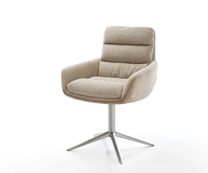 Drehstuhl Abelia-Flex mit Armlehnen Materialmix Schlamm Fußkreuz Edelstahl 360° drehbar Wippfunktion