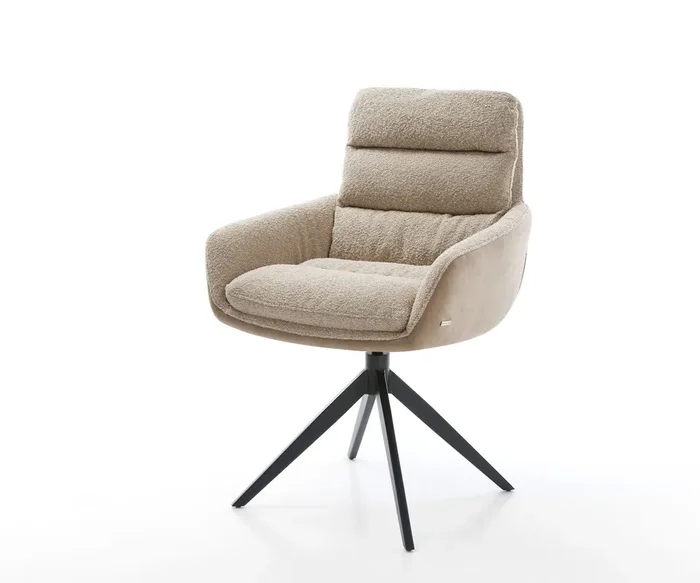 Drehstuhl Abelia-Flex mit Armlehnen Materialmix Schlamm Kreuzgestell breit Schwarz 360° drehbar Wippfunktion