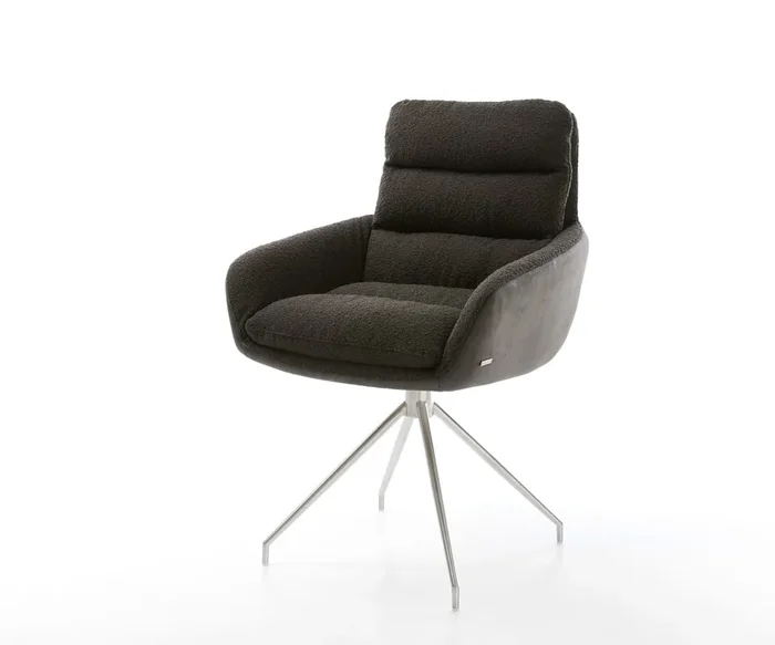Drehstuhl Abelia-Flex mit Armlehnen Materialmix Schwarz Kreuzgestell konisch Edelstahl 180° drehbar