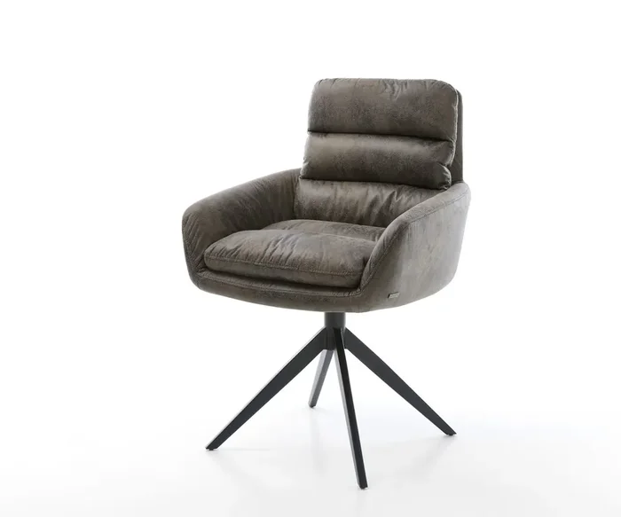 Drehstuhl Abelia-Flex mit Armlehnen Mikrofaser Grau Antik Kreuzgestell breit Schwarz 360° drehbar Wippfunktion