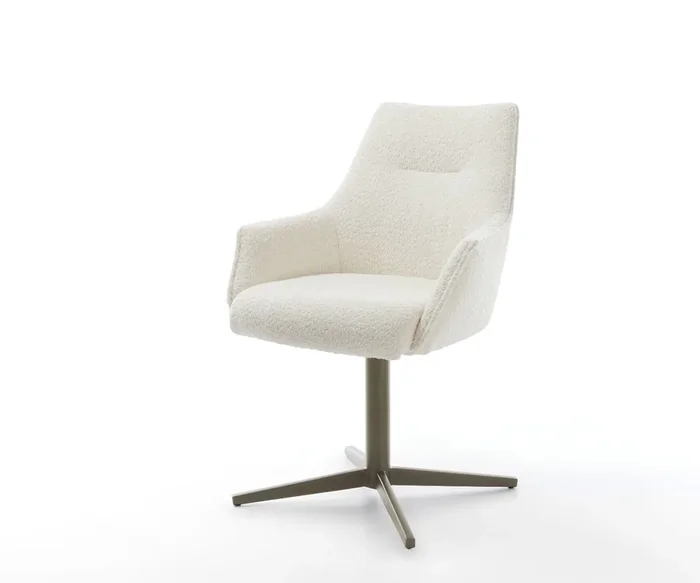 Drehstuhl Alja-Flex mit Armlehnen Bouclé Weiß Fußkreuz Effektfinish Titan 360° drehbar Taschenfederkern