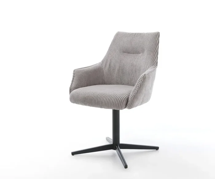 Drehstuhl Alja-Flex mit Armlehnen Cord Silbergrau Fußkreuz Schwarz 360° drehbar Taschenfederkern