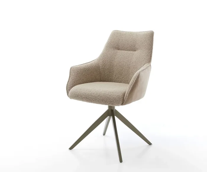 Drehstuhl Alja-Flex mit Armlehnen Materialmix Schlamm Kreuzgestell breit Effektfinish Titan 360° drehbar Wippfunktion Taschenfederkern