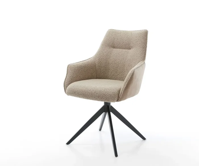 Drehstuhl Alja-Flex mit Armlehnen Materialmix Schlamm Kreuzgestell breit Schwarz 360° drehbar Taschenfederkern