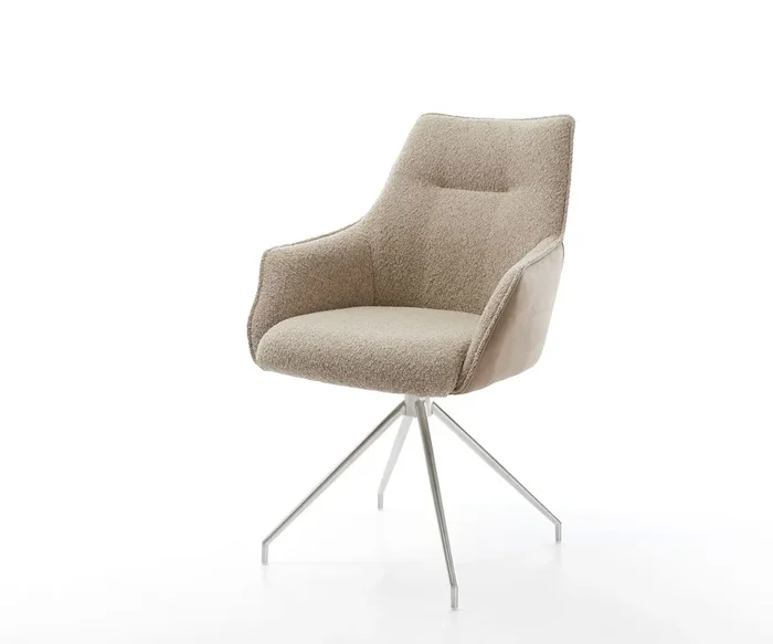 Drehstuhl Alja-Flex mit Armlehnen Materialmix Schlamm Kreuzgestell konisch Edelstahl 180° drehbar Taschenfederkern