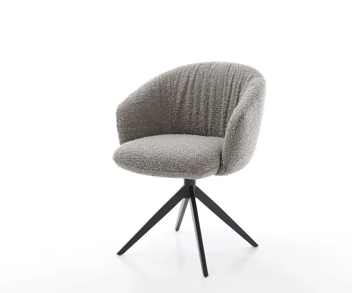 Drehstuhl Caja-Flex mit Armlehnen Bouclé Silbergrau Kreuzgestell breit Schwarz 360° drehbar Wippfunktion Taschenfederkern