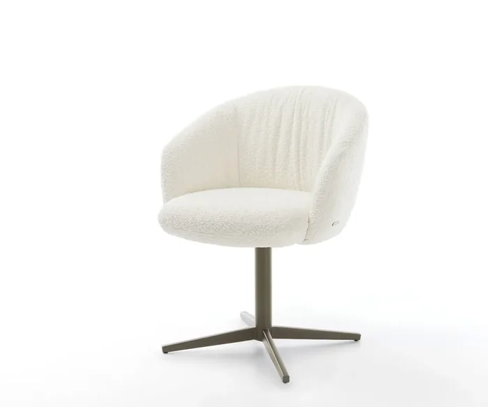 Drehstuhl Caja-Flex mit Armlehnen Bouclé Weiß Fußkreuz Effektfinish Titan 360° drehbar Taschenfederkern