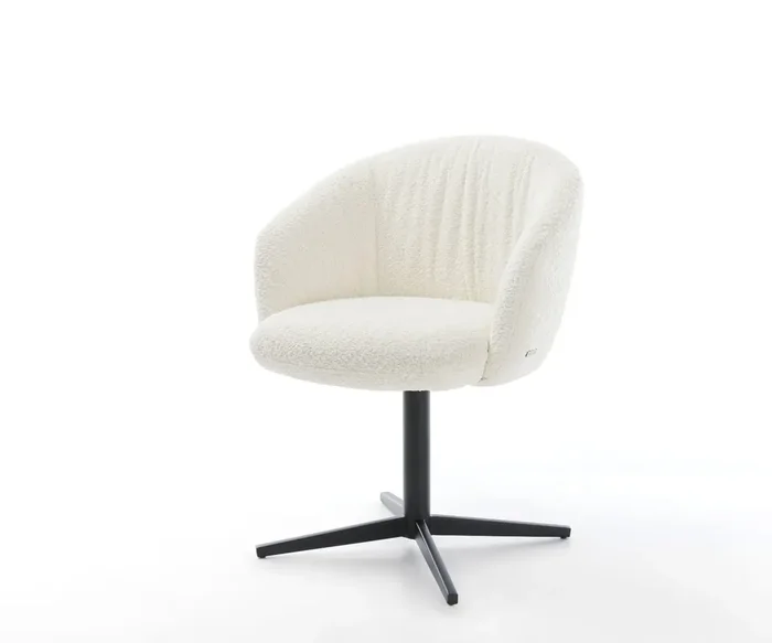 Drehstuhl Caja-Flex mit Armlehnen Bouclé Weiß Fußkreuz Schwarz 360° drehbar Taschenfederkern