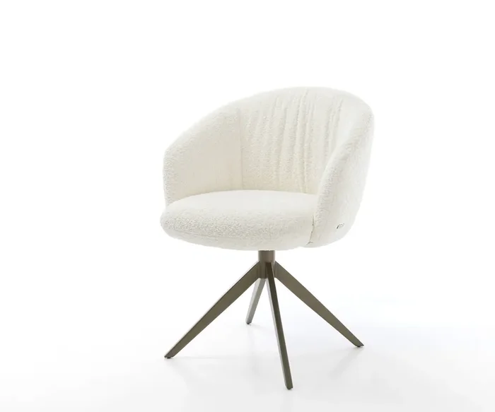 Drehstuhl Caja-Flex mit Armlehnen Bouclé Weiß Kreuzgestell breit Effektfinish Titan 360° drehbar Wippfunktion Taschenfederkern