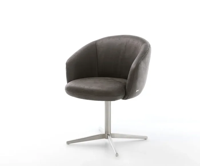 Drehstuhl Caja-Flex mit Armlehnen Mikrofaser Anthrazit Vintage Fußkreuz Edelstahl 360° drehbar Taschenfederkern