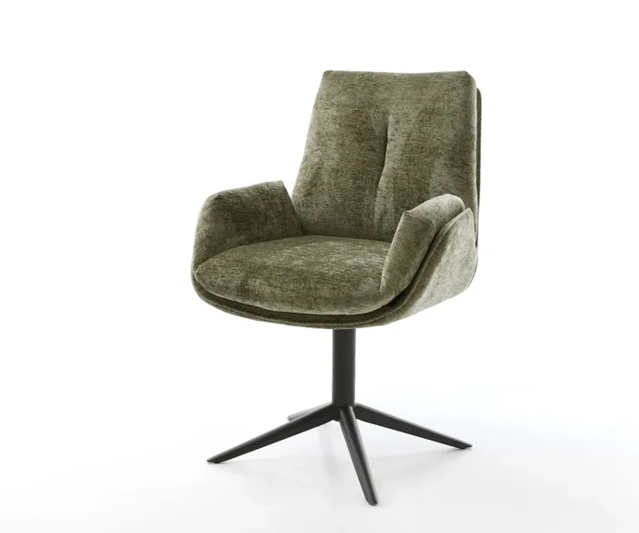 Drehstuhl Clea-Flex Chenille Olive Fußkreuz Schwarz 360° drehbar Wippfunktion