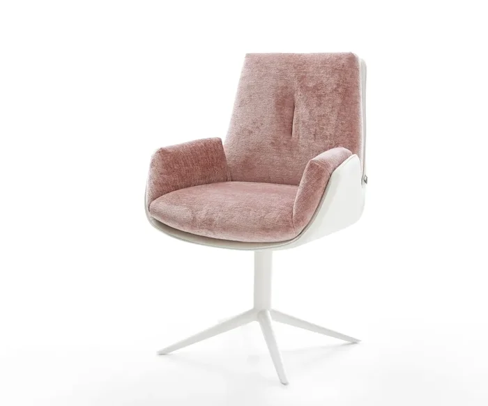 Drehstuhl Clea-Flex Materialmix Echtleder Weiß-Rosé Fußkreuz Weiß 360° drehbar Wippfunktion
