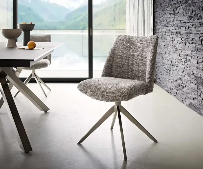 Drehstuhl Elso-Flex Bouclé Silbergrau Kreuzgestell breit Edelstahl 360° drehbar Taschenfederkern