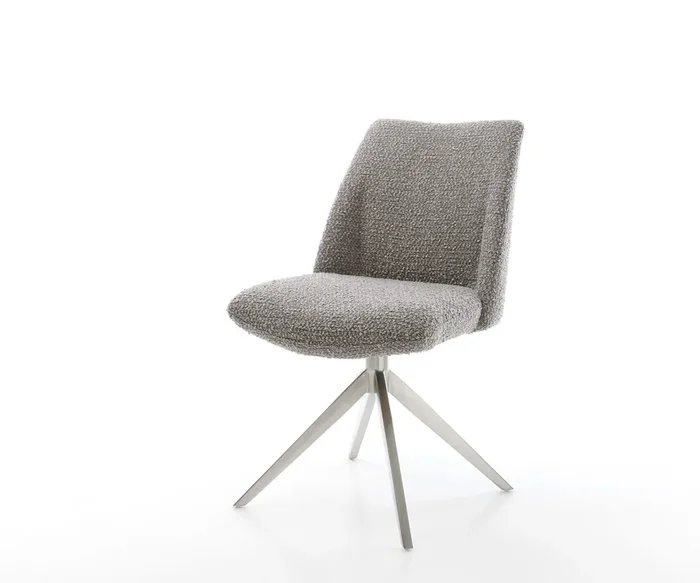 Drehstuhl Elso-Flex Bouclé Silbergrau Kreuzgestell breit Edelstahl 360° drehbar Wippfunktion Taschenfederkern