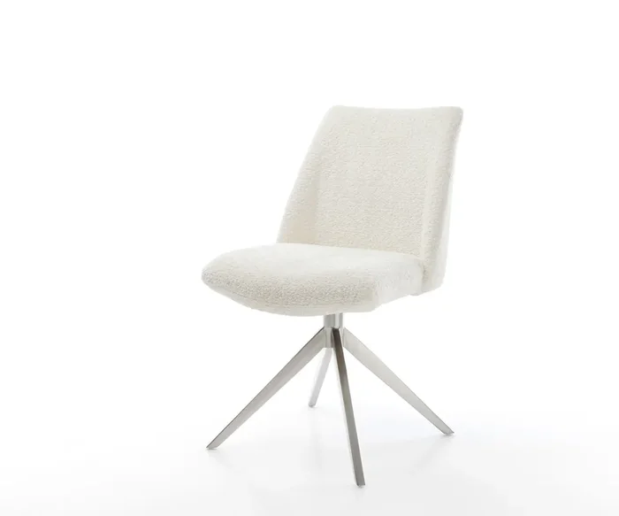 Drehstuhl Elso-Flex Bouclé Weiß Kreuzgestell breit Edelstahl 360° drehbar Wippfunktion Taschenfederkern