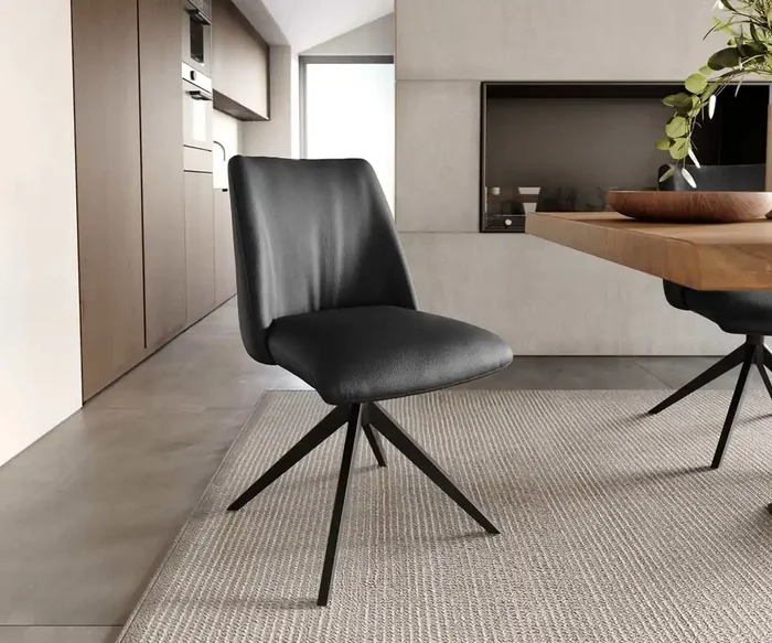 Drehstuhl Elso-Flex Echt-Leder Schwarz Kreuzgestell breit Schwarz 360° drehbar Taschenfederkern