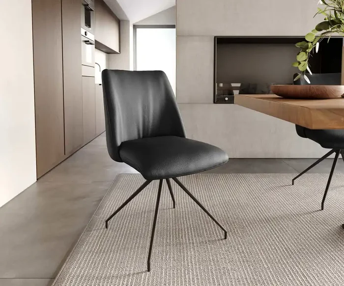 Drehstuhl Elso-Flex Echt-Leder Schwarz Kreuzgestell konisch Schwarz 180° drehbar Taschenfederkern