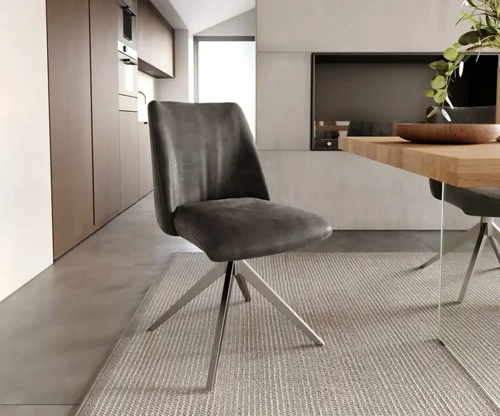 Drehstuhl Elso-Flex Mikrofaser Anthrazit Vintage Kreuzgestell breit Edelstahl 360° drehbar Taschenfederkern