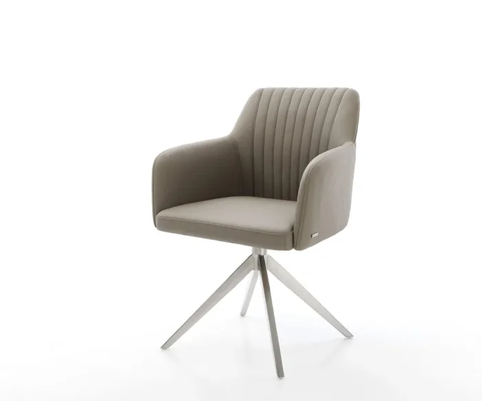 Drehstuhl Greg-Flex Echt-Leder Schlamm Kreuzgestell breit Edelstahl 360° drehbar Wippfunktion Taschenfederkern