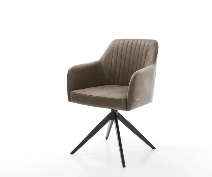 Drehstuhl Greg-Flex Mikrofaser Taupe Vintage Kreuzgestell breit Schwarz 360° drehbar Wippfunktion Taschenfederkern