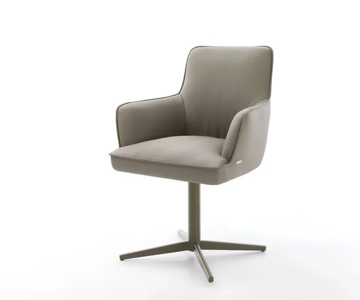Drehstuhl Heira-Flex mit Armlehnen Echt-Leder Schlamm Fußkreuz Effektfinish Titan 360° drehbar Taschenfederkern