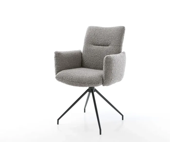 Drehstuhl Jova-Flex mit Armlehnen Bouclé Silbergrau Kreuzgestell konisch Schwarz 180° drehbar Taschenfederkern