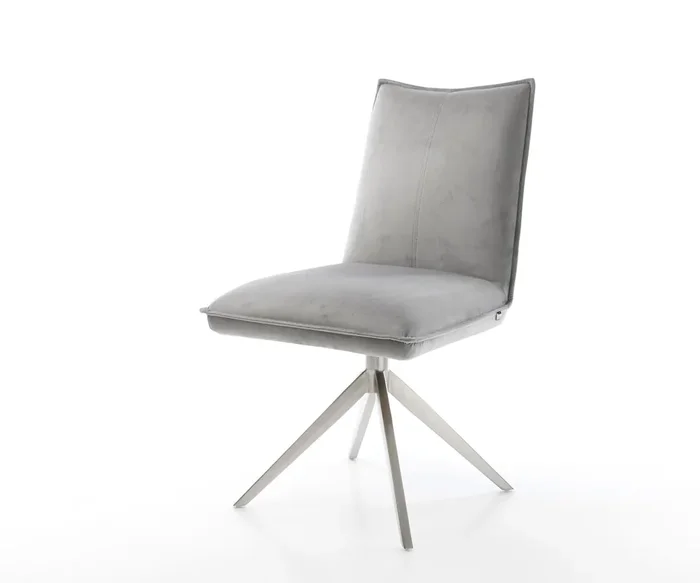 Drehstuhl Lelio-Flex Samt Grau Kreuzgestell breit Edelstahl 360° drehbar Wippfunktion Taschenfederkern