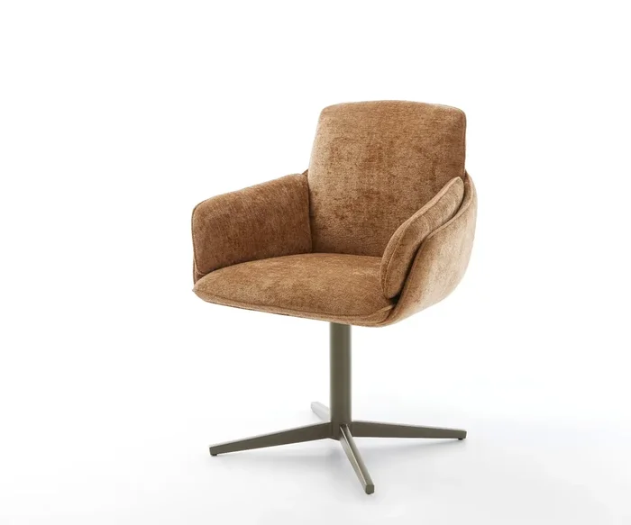 Drehstuhl Luan-Flex mit Armlehnen Chenille Rost Fußkreuz Effektfinish Titan 360° drehbar