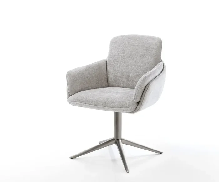 Drehstuhl Luan-Flex mit Armlehnen Chenille Silbergrau Fußkreuz Graphit 360° drehbar Wippfunktion
