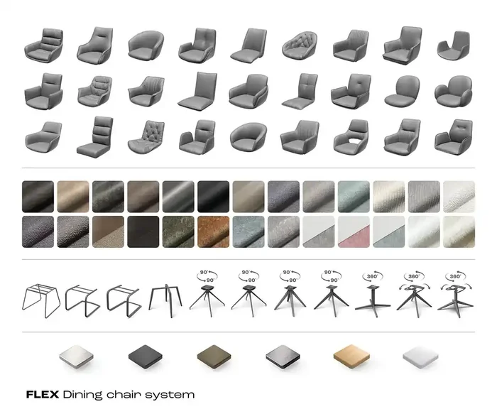 Drehstuhl Xana-Flex mit Armlehnen Bouclé Weiß Fußkreuz Edelstahl 360° drehbar Taschenfederkern