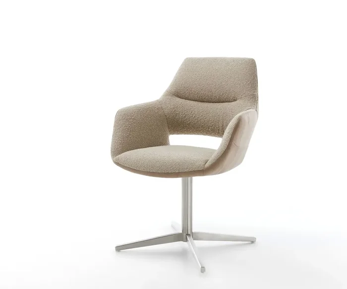 Drehstuhl Yago-Flex mit Armlehnen Materialmix Schlamm Fußkreuz Edelstahl 360° drehbar Taschenfederkern