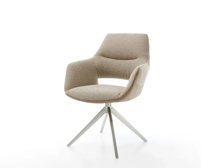 Drehstuhl Yago-Flex mit Armlehnen Materialmix Schlamm Kreuzgestell breit Edelstahl 360° drehbar Taschenfederkern