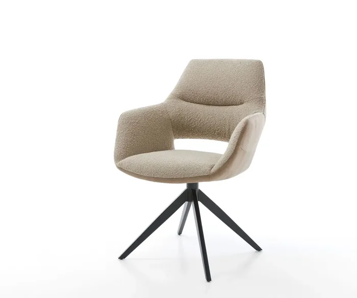 Drehstuhl Yago-Flex mit Armlehnen Materialmix Schlamm Kreuzgestell breit Schwarz 360° drehbar Taschenfederkern